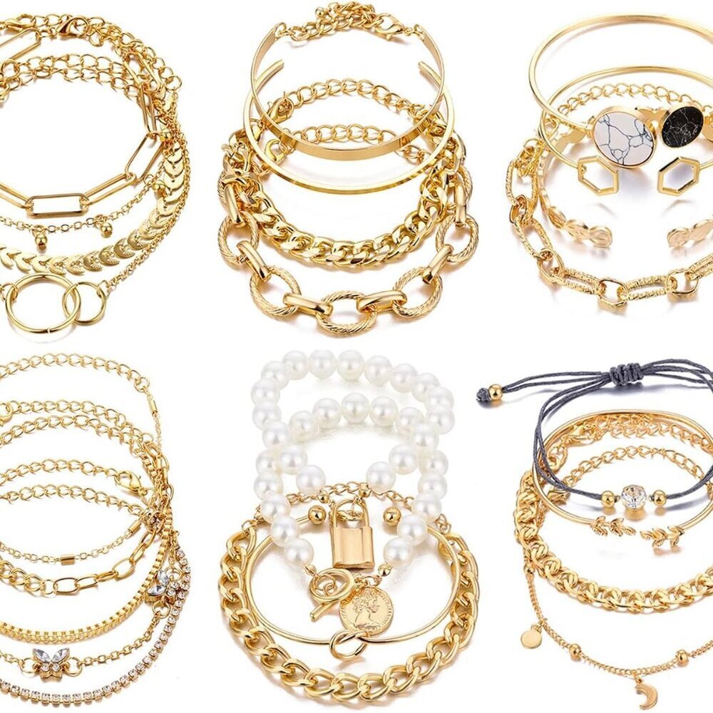 18-25 PCS6 Pack Boho Gold Bracelets Set for Women Stackable Chunky Dainty Bangle